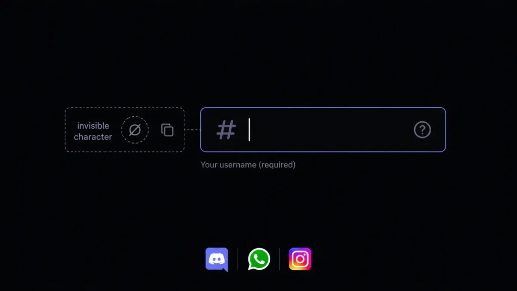 invisible character copy paste tool showing blank Discord username and WhatsApp message
