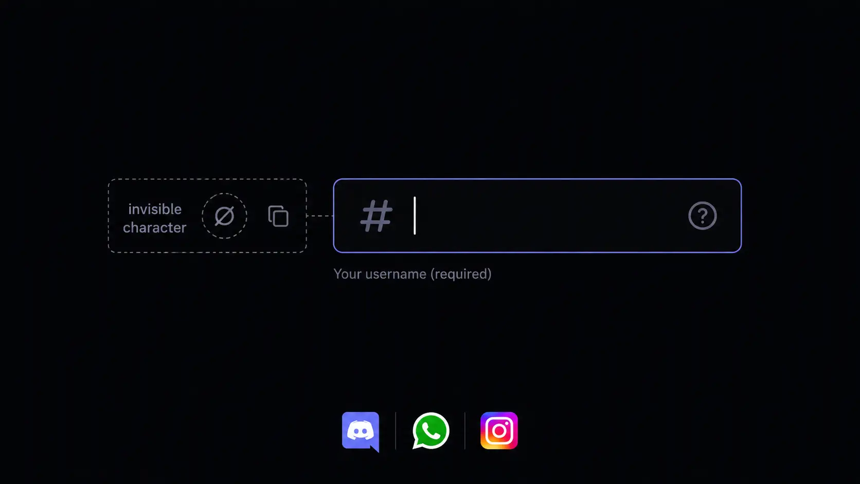 invisible character copy paste tool showing blank Discord username and WhatsApp message